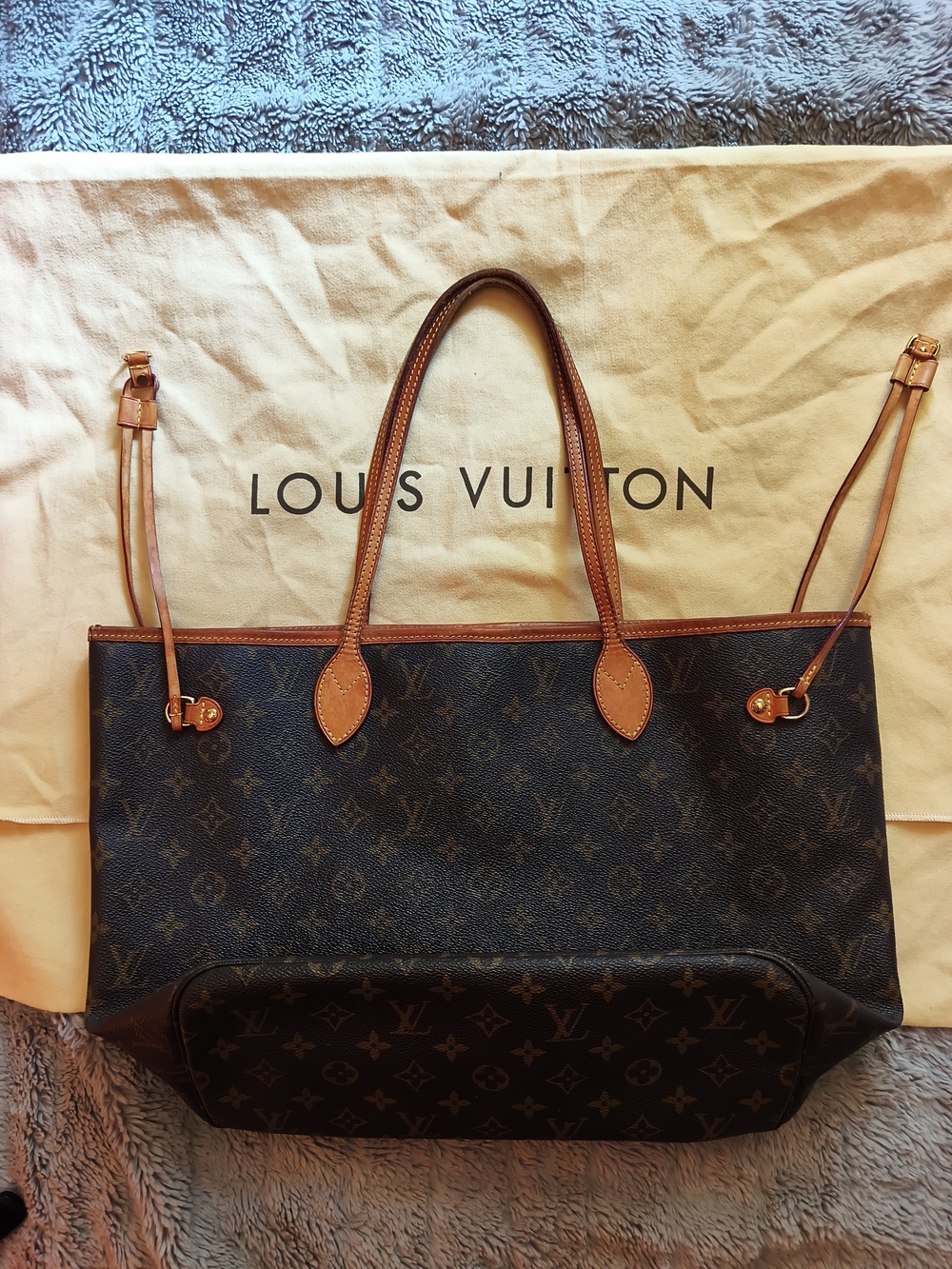 Louis Vuitton Monogram Neverfull Canvas Tote in Brown and Tan